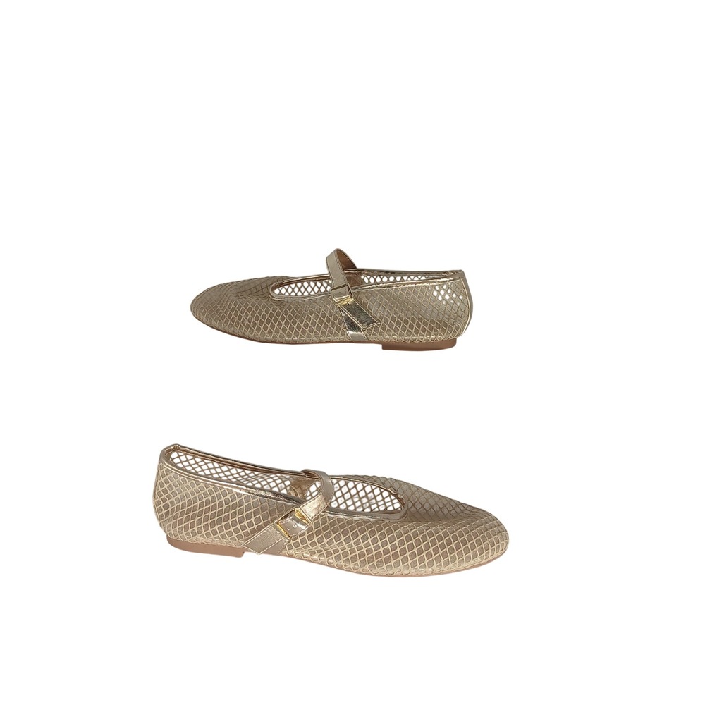 Ophelia Roe Margot Mary Jane Flats Size 9 Gold Mesh Balletcore Metallic Chic